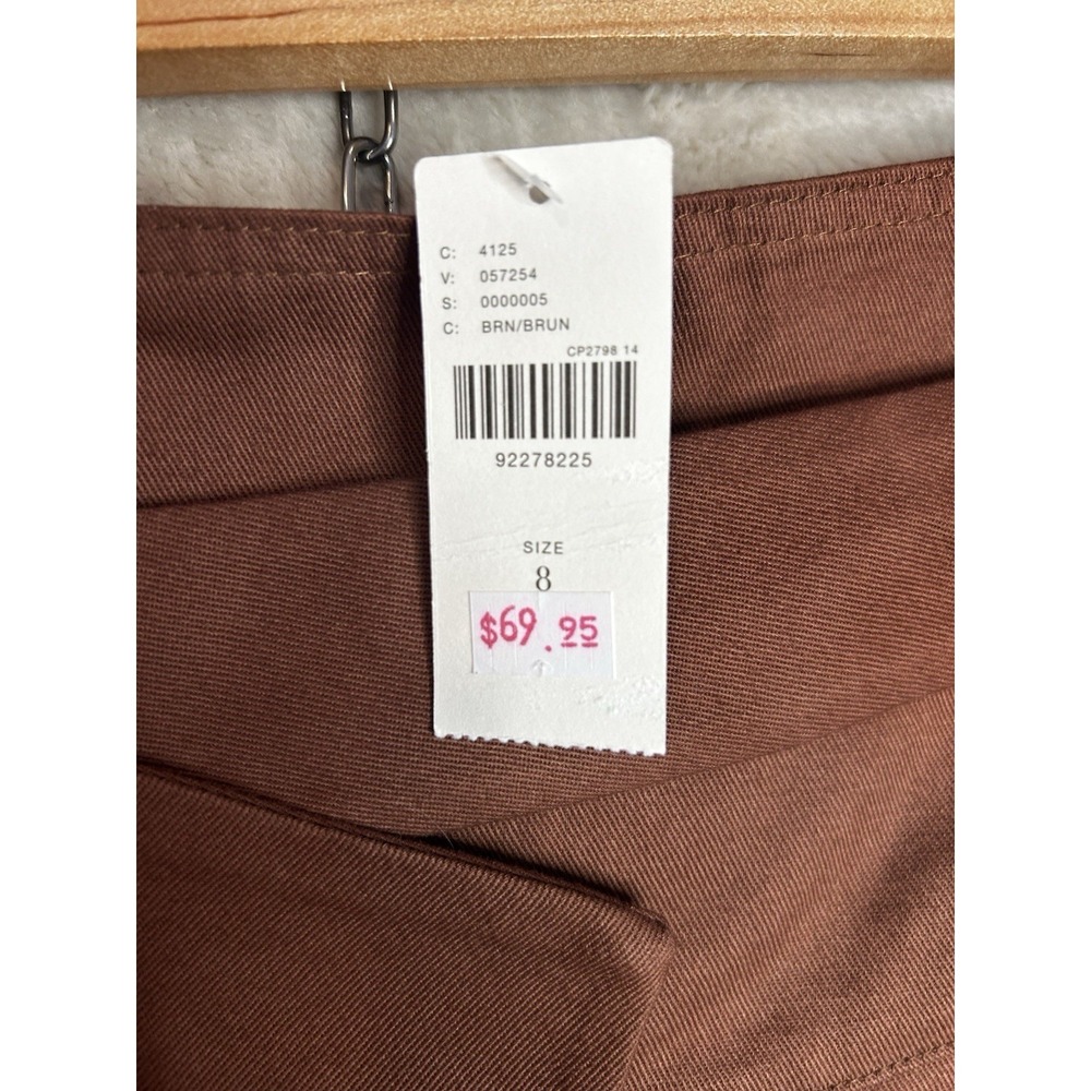 Anthropologie Brown Pleated Belted Mini Skort Size 8 Chocolate Twill NEW - Picture 4 of 11